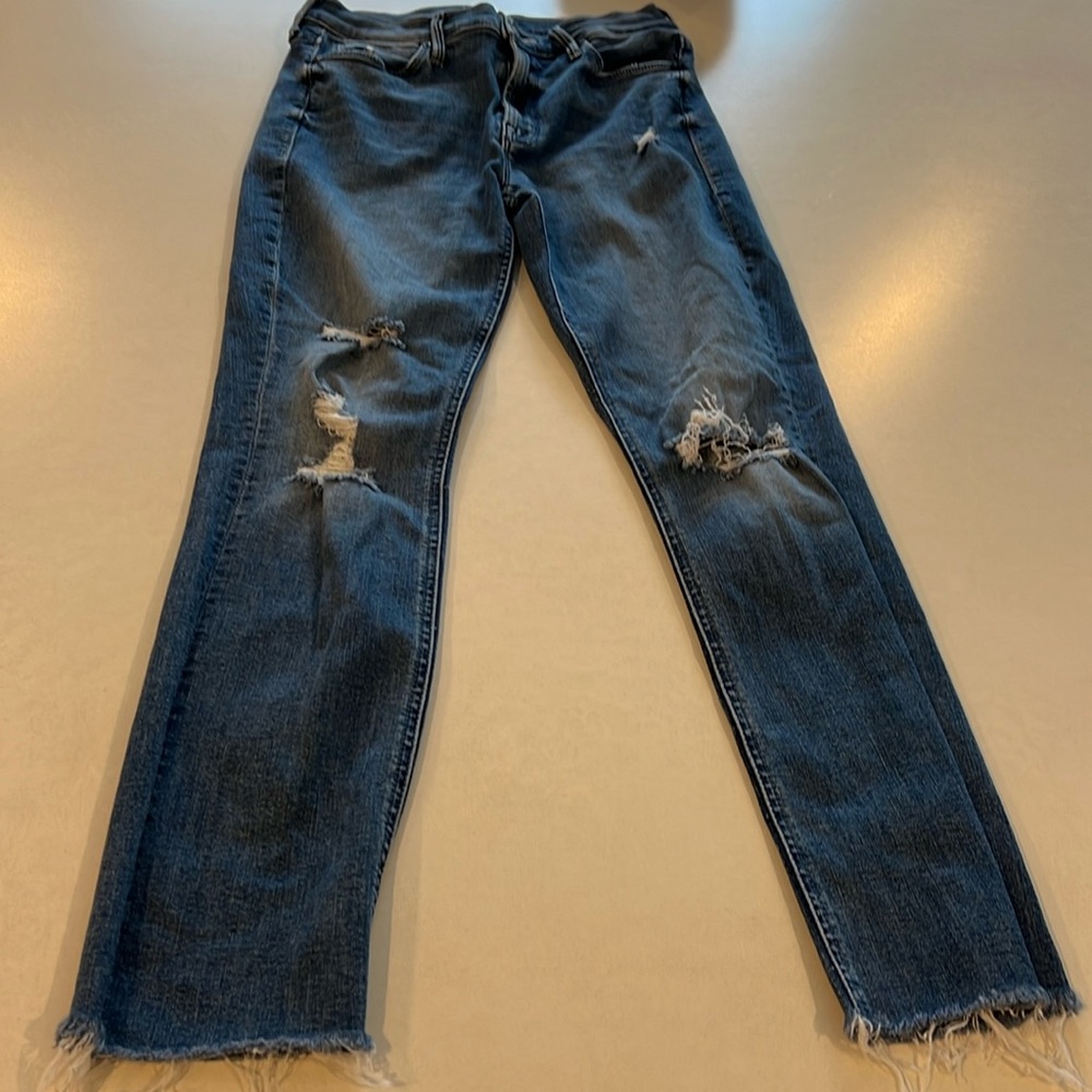 MOTHER THE MID RISE DAZZLER ANKLE FRAY JEANS